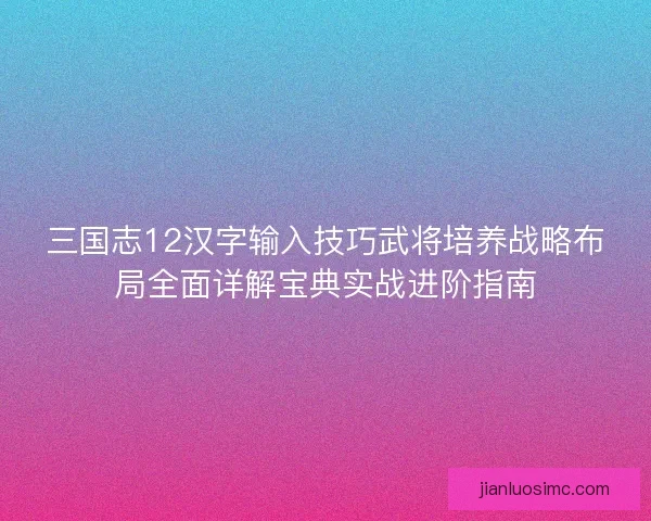 三国志12汉字输入技巧武将培养战略布局全面详解宝典实战进阶指南